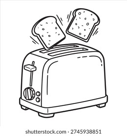 Toaster with Bread Line Art Outline Illustration Coloring Page