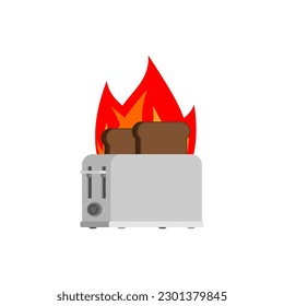 Le pain du grille-pain est en feu. Pain brûlé dans un grille-pain