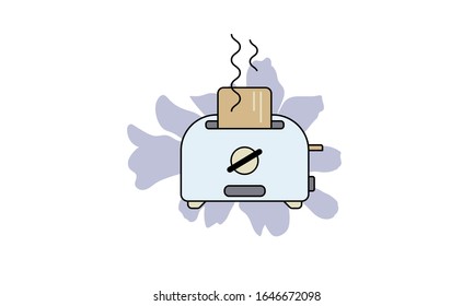 Toaster with bread on white background. Picture on flat style. Vector illustration. Bright color. Isolated