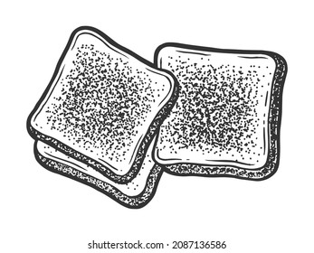 toaster bread sketch engraving vector illustration. T-shirt apparel print design. Scratch board imitation. Black and white hand drawn image.