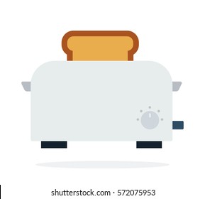 Toaster with bread vector flat material design isolated on white