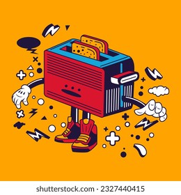 Toaster Cartoon Character Sticker Vector Stock Illustration