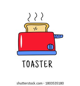 Toaster cartoon illustration in colorful doodle style isolated on white background 