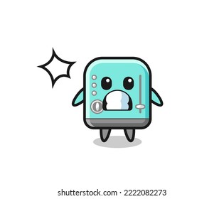 toaster character cartoon with shocked gesture , cute design
