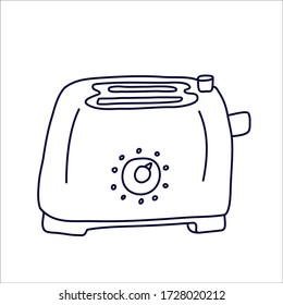 Toaster in doodle style. Hand drawn vector illustration in black ink isolated on white background. 