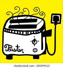 Toaster doodle with yellow, separated background and separated white fill