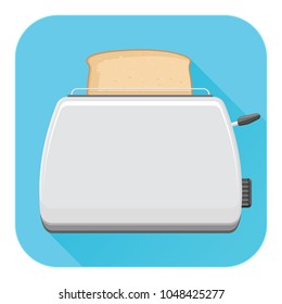 Toaster. Flat design. Blue square icon. Vector illustration isolated on white background