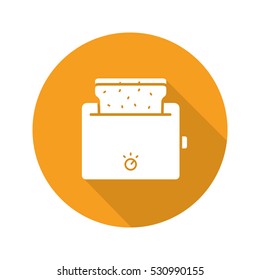 Toaster flat design long shadow icon. Toasted bread. Vector silhouette symbol
