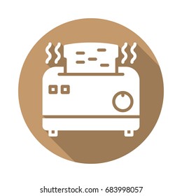 Toaster flat icon. Round colorful button, circular vector sign with long shadow effect. Flat style design