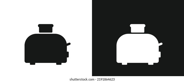 Toaster Flat Icon For Web. Pop Up Toaster Sign Web Icon Silhouette With Invert Color. Minimalist Toaster Solid Black Icon Vector Design. Bread Toaster Cartoon Clipart. Kitchen Concept Symbol Emblem