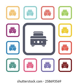 toaster flat icons set. Open colorful buttons 