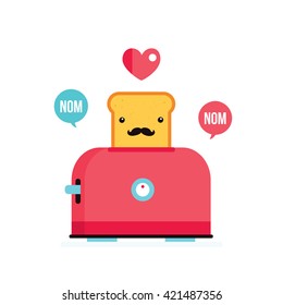 Toaster and funny hipster toasted bread with mustache Cartoon character