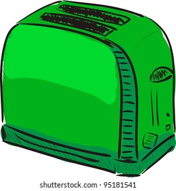 Toaster green sketch cartoon vector illustration