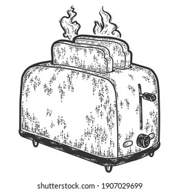 Toaster. Hot slices of toasted bread. Engraving vector illustration.