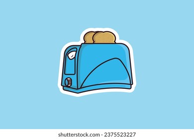 Tostadora con tostadas calientes, ilustración vectorial de diseño de rebanadas de pan. Romper el concepto de ícono de objeto de la tecnología de comida rápida. Tostada quemada y saltando el logo de diseño de stickers.