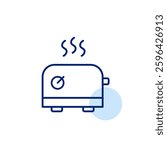 Toaster with hot waves. Kitchen appliances for cooking breakfast toasts. Pixel perfect, editable stroke vector icon