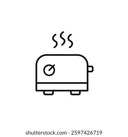 Toaster with hot waves. Kitchen appliances for cooking breakfast toasts. Pixel perfect, editable stroke vector icon