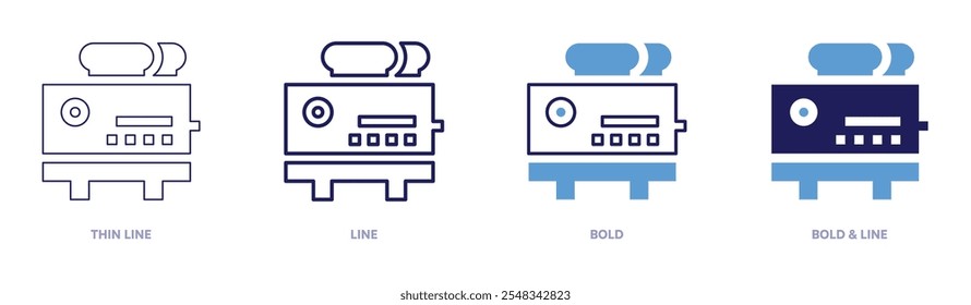 Toaster icon in 4 different styles. Thin Line, Line, Bold, and Bold Line. Duotone style. Editable stroke.