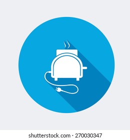 Toaster icon. Kitchen equipment. Electric cook-house appliance. Round circle flat icon with long shadow. Vector