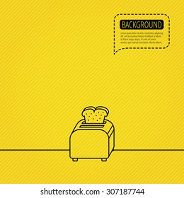 Toaster icon. Sandwich machine sign. Speech bubble of dotted line. Orange background. Vector