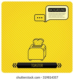 Toaster icon. Sandwich machine sign. Chat speech bubbles. Orange line background. Vector