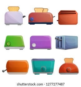 Toaster icon set. Cartoon set of toaster vector icons for web design