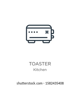 Toaster icon. Thin linear toaster outline icon isolated on white background from kitchen collection. Line vector sign, symbol for web and mobile