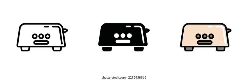 Toaster icon vector. Toaster white bread icon symbol in line, flat, and colors style. Bakery sign and symbol. Vector illustration