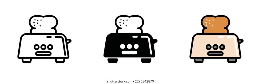Toaster icon vector. Toaster white bread icon symbol in line, flat, and colors style. Bakery sign and symbol. Vector illustration