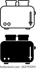 Toaster Icons. Black and White Vector Illustration. Kitchen Electrical Appliance for Toasting Bread Slices. Home Appliances Concept
