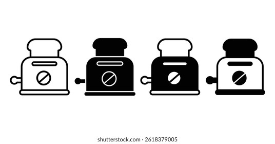 Toaster Icons Set, Simple Black and White Minimalist Kitchen Appliance Vector Illustration