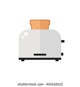Toaster isolated icon on white background. Toaster with toast bred. Food for breakfast. Flat style vector illustration. 