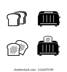 Toaster kitchen appliance vector icon set, toast bread breakfast icons