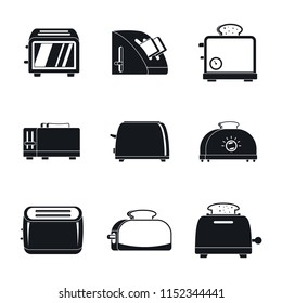 Toaster kitchen bread gourmet oven icons set. Simple illustration of 9 toaster kitchen bread gourmet oven vector icons for web