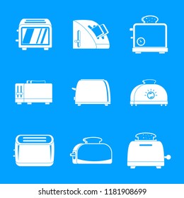 Toaster kitchen bread gourmet oven icons set. Simple illustration of 9 toaster kitchen bread gourmet oven vector icons for web