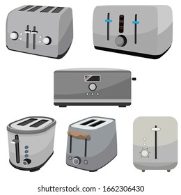 Toaster kitchen bread gourmet oven icons set. Flat illustration of 6 toaster kitchen bread gourmet oven vector icons for web