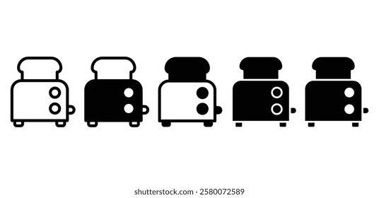 toaster kitchen utensil icon vector design black white color outline and black filled illustration sets