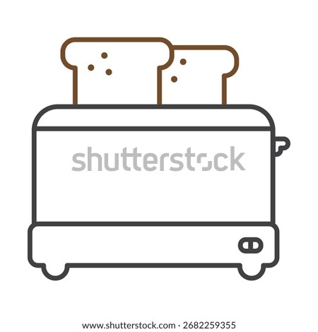 Toaster line icon in color. Editable stroke. Minimal outline kitchen appliance symbol isolated on transparent background. Ideal for toast, bread, breakfast and cooking design.