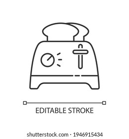 Icono lineal de tostadora. Utensil eléctrico doméstico. Pequeño electrodoméstico. Tecnología para cocinar. Ilustración personalizable de línea delgada. Símbolo de contorno. Dibujo de contorno aislado del vector. Trazo editable