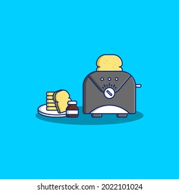 Toaster Machine Cartoon Illustration with Chocolate Butter and Bread