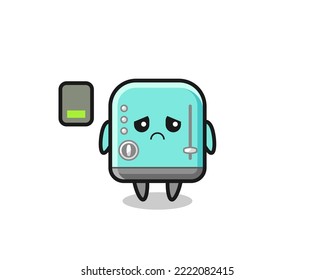 toaster mascot character doing a tired gesture , cute design