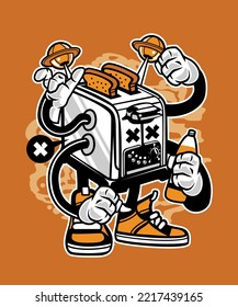 Toaster Monster. Technology. Flat Cartoon Style Suitable for Landing Web Pages, Banners, Flyers, Stickers, Cards