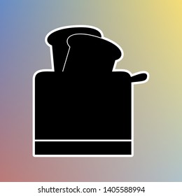 Toaster simple sign. Black icon in white shell at pastel color background. Illustration.