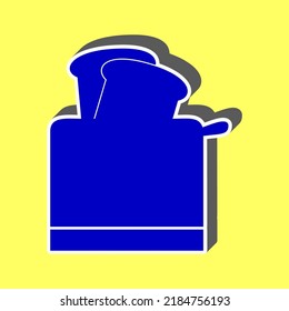 Toaster simple sign. Blue Icon with white stroke in 3d at yellow Background. Illustration.