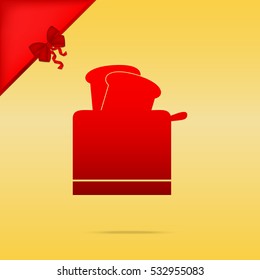 Toaster simple sign. Cristmas design red icon on gold background.
