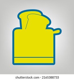 Simple señal de tostadora. Icono en colores de la bandera de Ucrania (amarillo, azul) en fondo gris. Ilustración.
