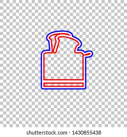 Toaster simple sign. Red, white and contour icon at transparent background. Illustration.
