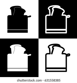 Toaster simple sign. Vector. Black and white icons and line icon on chess board.