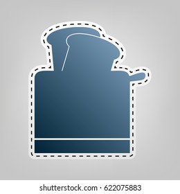 Toaster simple sign. Vector. Blue icon with outline for cutting out at gray background.