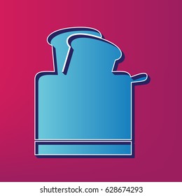 Toaster simple sign. Vector. Blue 3d printed icon on magenta background.